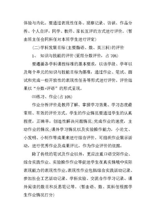 中心小学学生综合素质评价方案