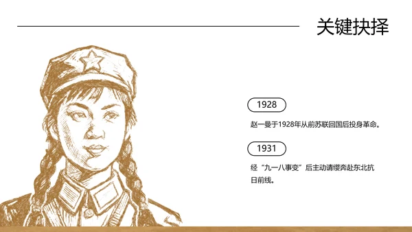 棕色中式复古做旧风格人物介绍赵一曼