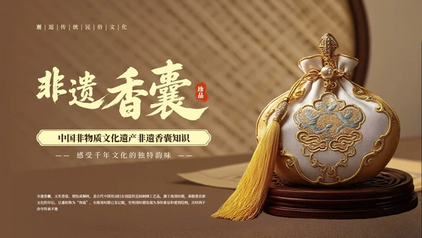 棕色中国风非遗香囊知识PPT模板