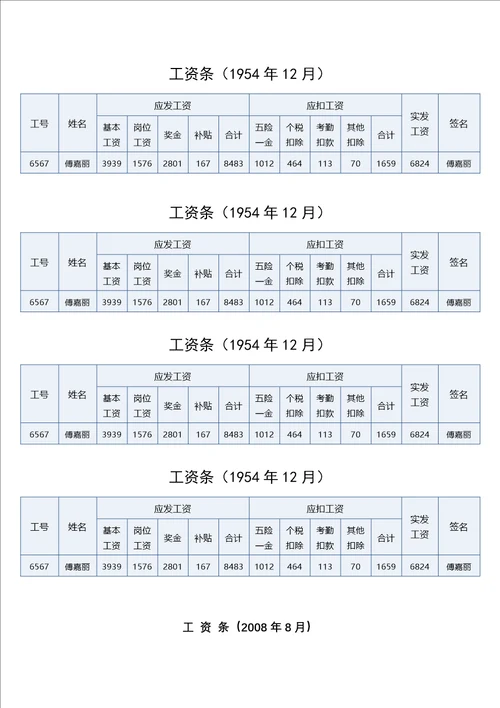 员工工资表模板精选