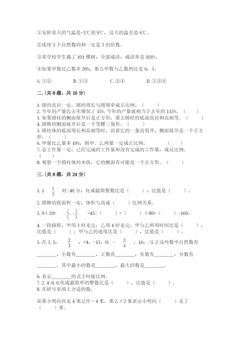 人教版六年级数学下学期期末测试题附完整答案（网校专用）.docx