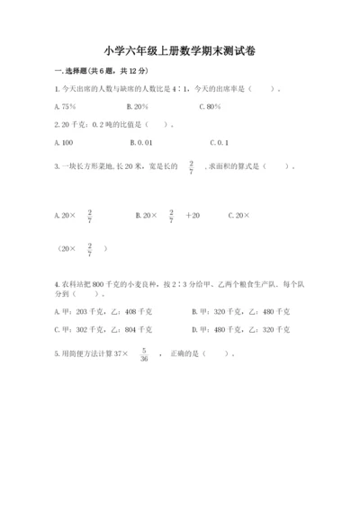 小学六年级上册数学期末测试卷（名校卷）word版.docx