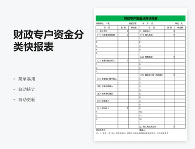 财政专户资金分类快报表