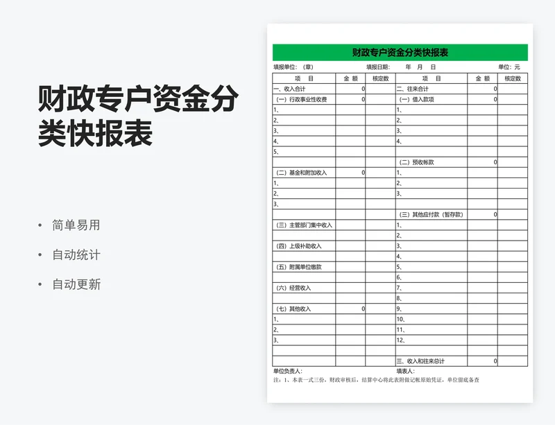 财政专户资金分类快报表