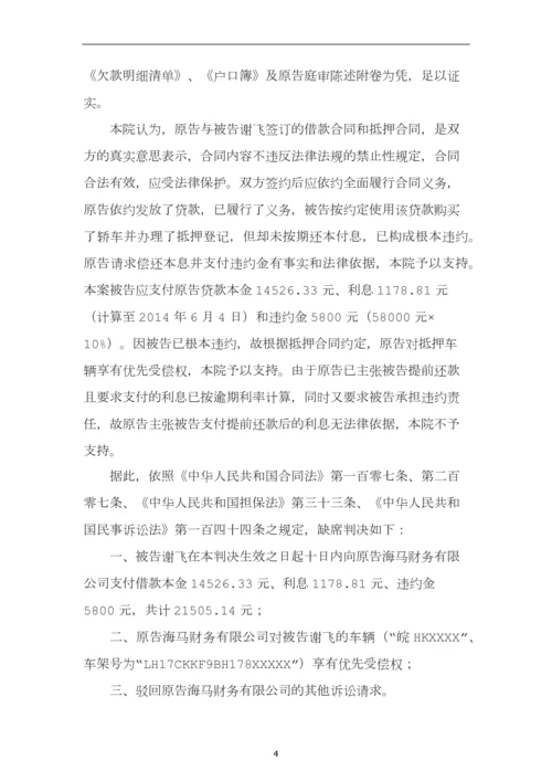 民事案件谢飞与海马财务有限公司借款合同纠纷民事一审判决书.docx