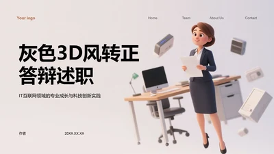 灰色3D风转正答辩述职PPT主题