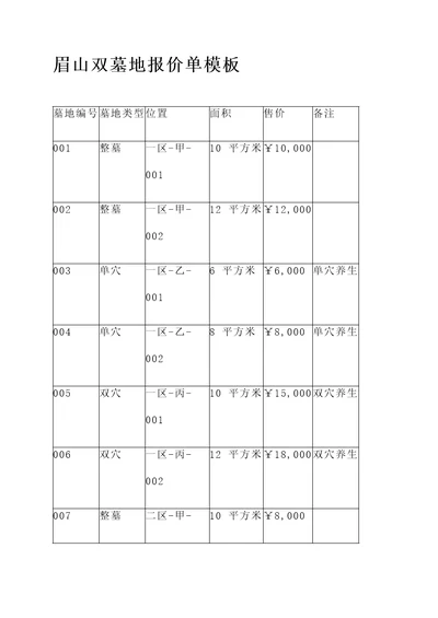 眉山双墓地报价单