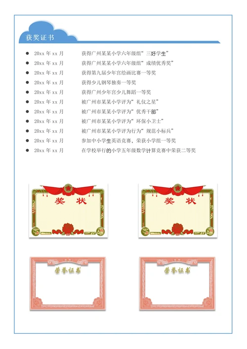 蓝色清新小升初小学升学简历自荐信套装