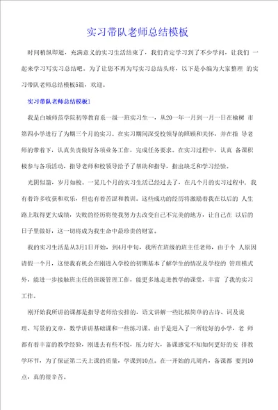 实习带队老师总结模板