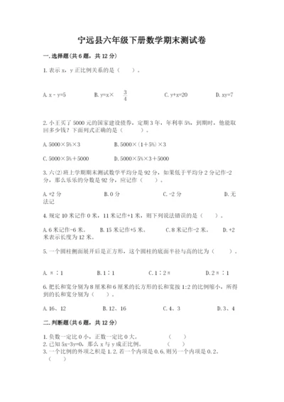 宁远县六年级下册数学期末测试卷审定版.docx