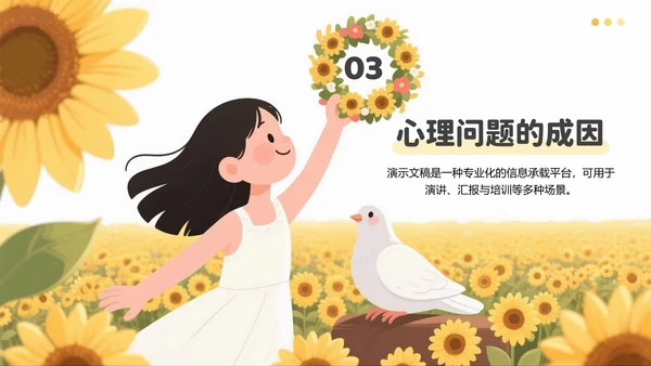 黄色插画风中小学生心理健康教育PPT模板