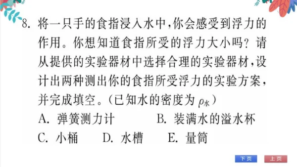 【人教版】物理八年级下册 第10章 专题（七）与浮力有关的实验 习题课件