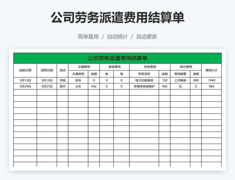 公司劳务派遣费用结算单