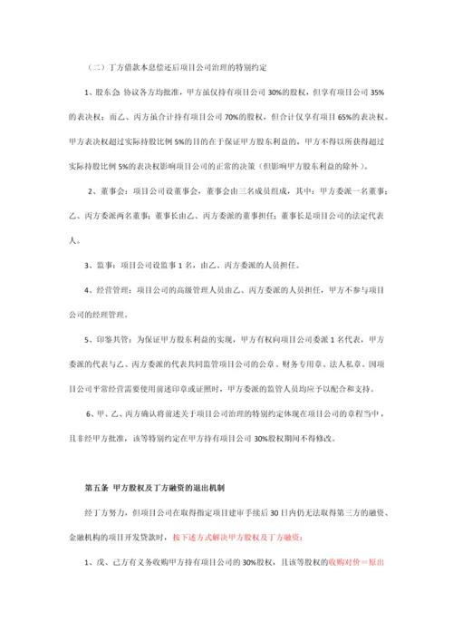 范文房地产项目融资协议含融资解决方案股权安排治理结构财务投资者退出机制.docx