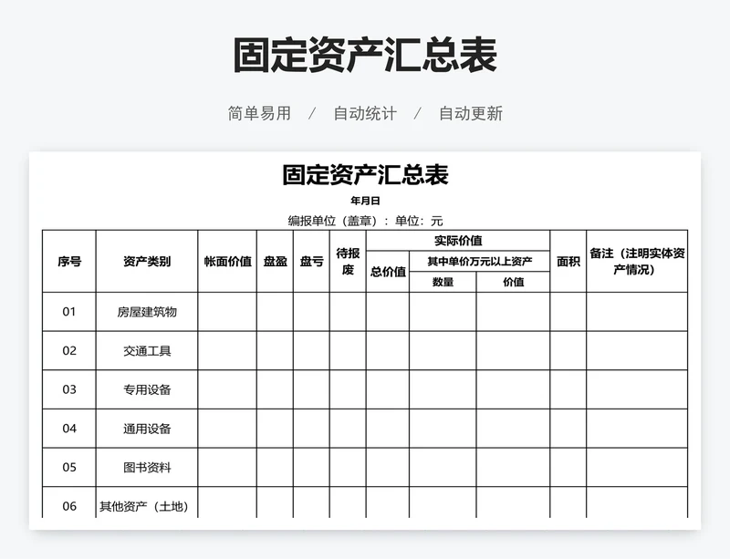 固定资产汇总表