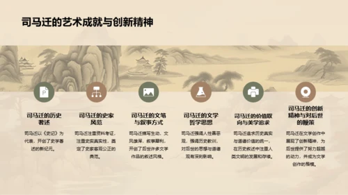黄色中式国风司马迁人物介绍PPT模板