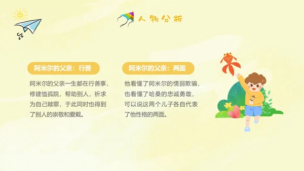 黄色插画手绘追风筝的人读书分享会读书爱好者PPT