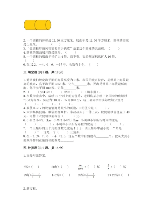 金水区六年级下册数学期末测试卷完美版.docx