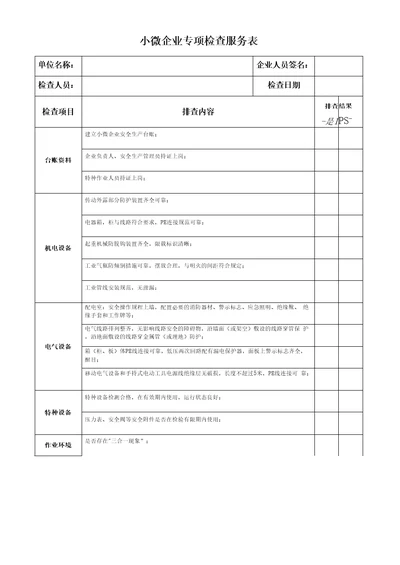 小微企业安全检查表