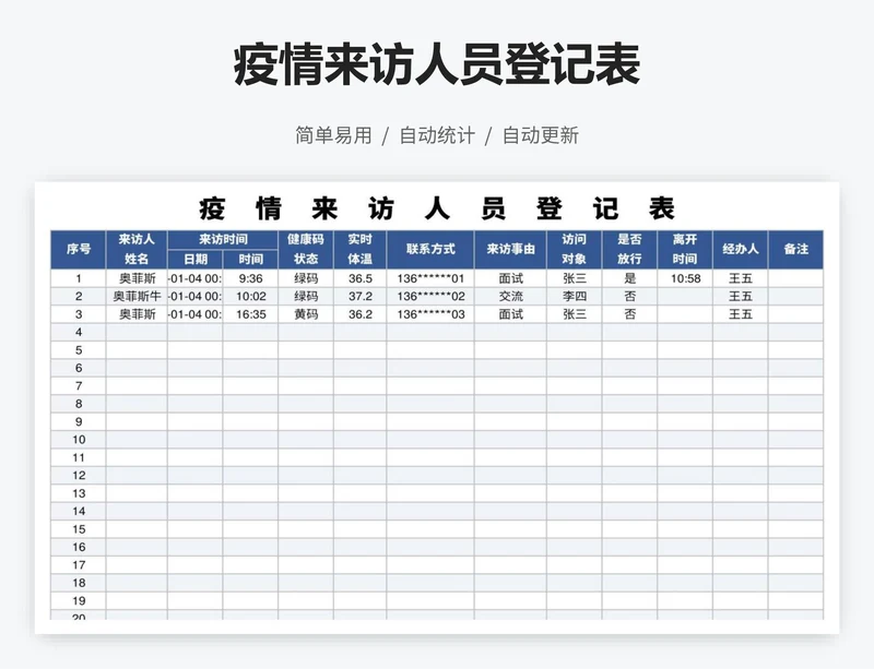 疫情来访人员登记表