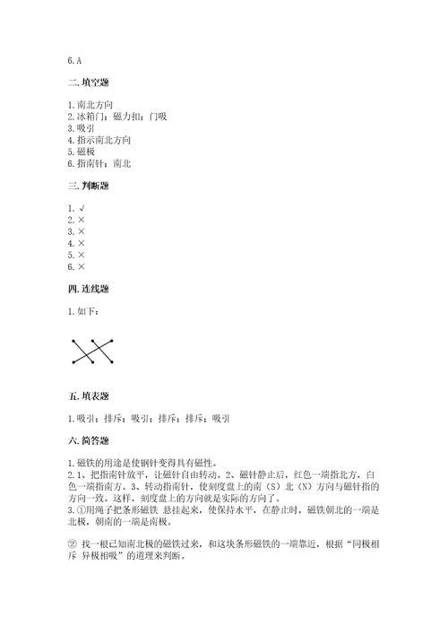 教科版科学二年级下册第一单元《磁铁》测试卷预热题