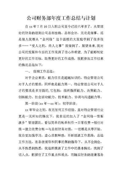 公司财务部年度工作总结与计划