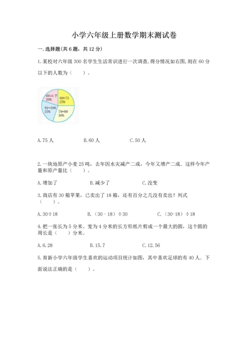 小学六年级上册数学期末测试卷含答案（精练）.docx