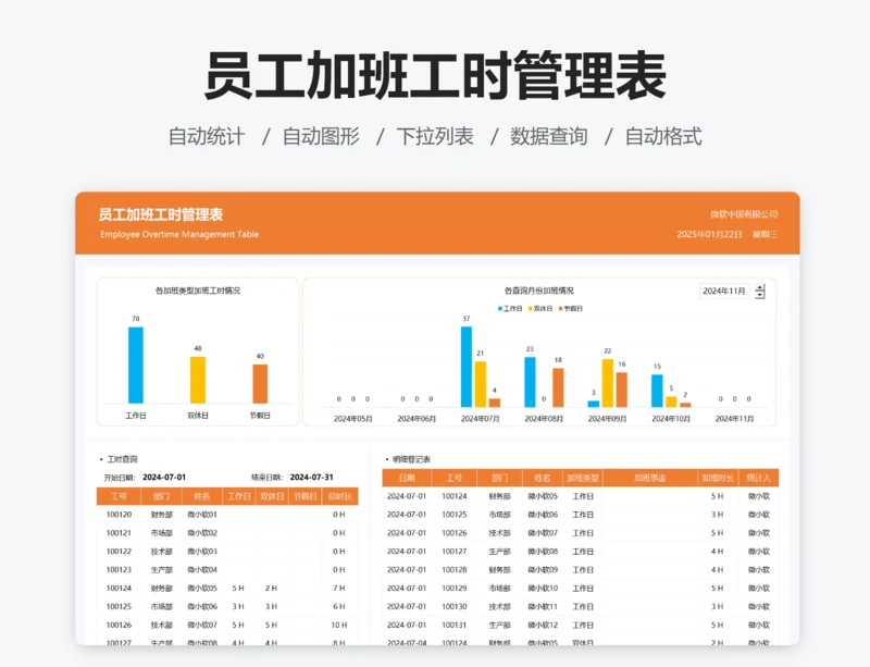 员工加班工时管理表