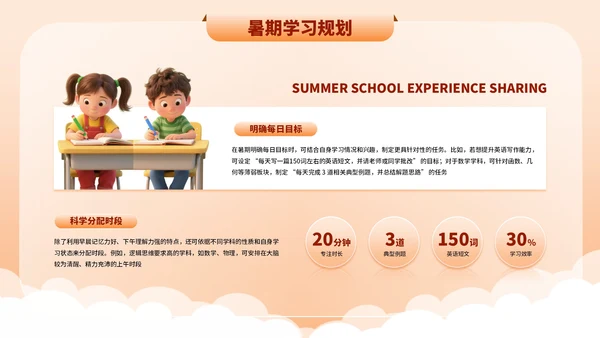 橙色3D卡通暑期学习经验分享PPT模板