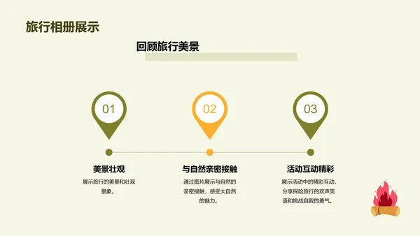 绿色插画卡通户外探险旅行相册PPT模板