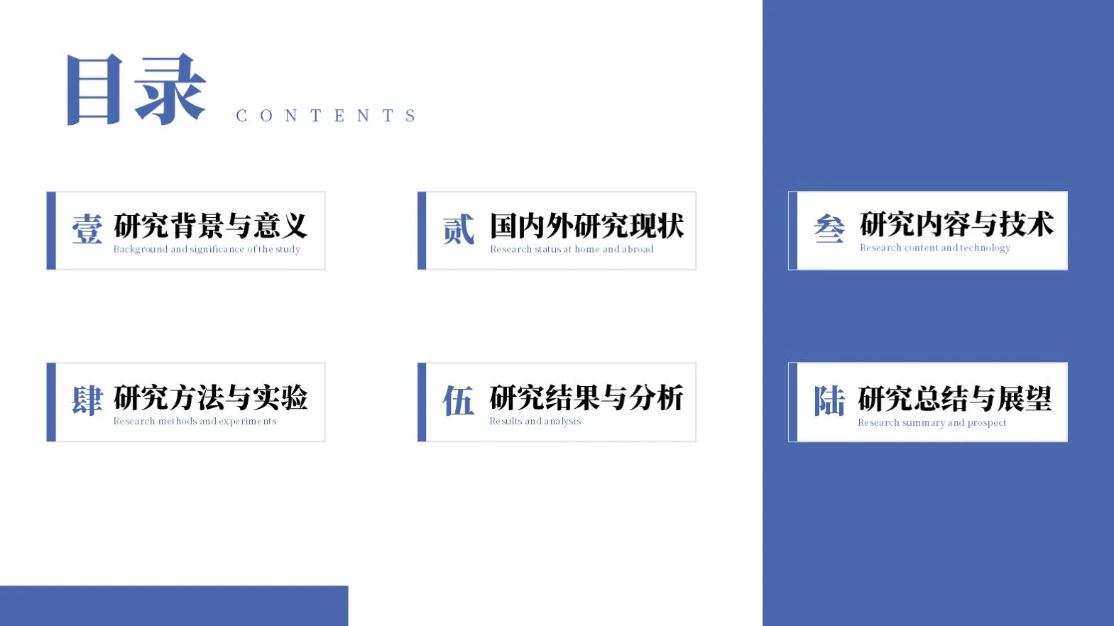 蓝色商务简约学术答辩通用目录页