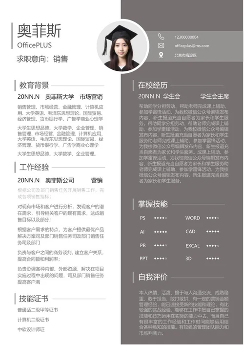 灰白双色个人应聘简历word模板