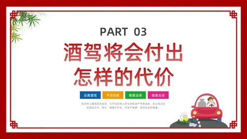 酒红色简约卡通酒驾警示教育PPT模板