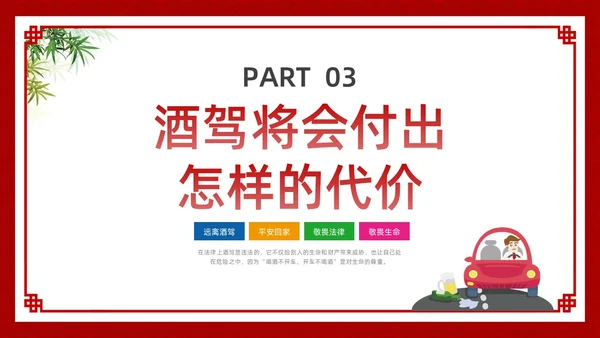 酒红色简约卡通酒驾警示教育PPT模板