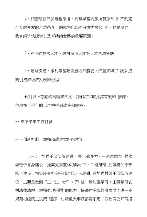 乡政府XX年半年工作总结及下半年工作打算