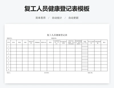 复工人员健康登记表模板