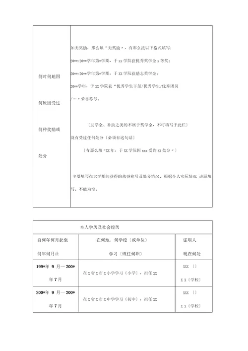 广东省普通高等学校毕业生登记表填写示范模板