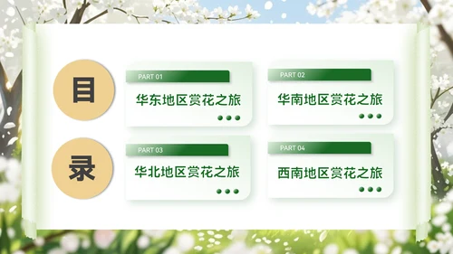 绿色创意风节PPT模板_赏花季的浪漫旅行地PPT模板