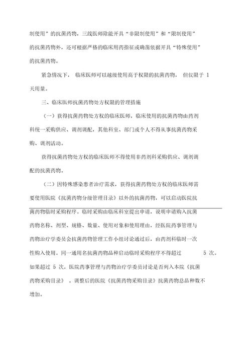 抗菌药物临床医师处方权限管理措施