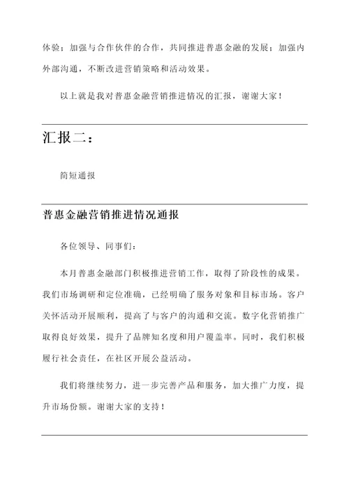 普惠金融营销推进情况汇报