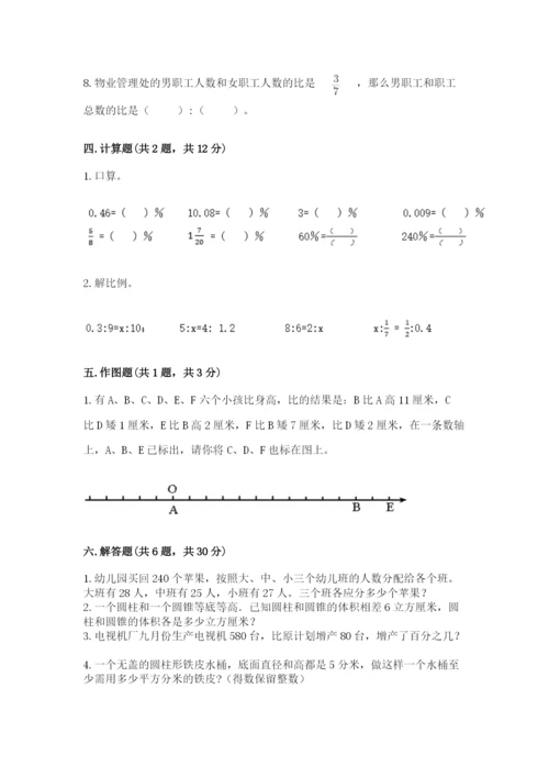 冀教版小学六年级下册数学期末综合素养测试卷及参考答案（预热题）.docx