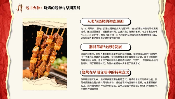 红色撕纸风烧烤介绍PPT模板