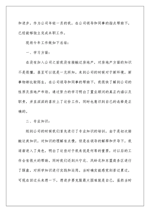 2022置业顾问的工作总结