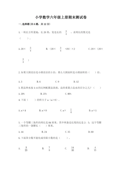 小学数学六年级上册期末测试卷（夺冠系列）word版.docx