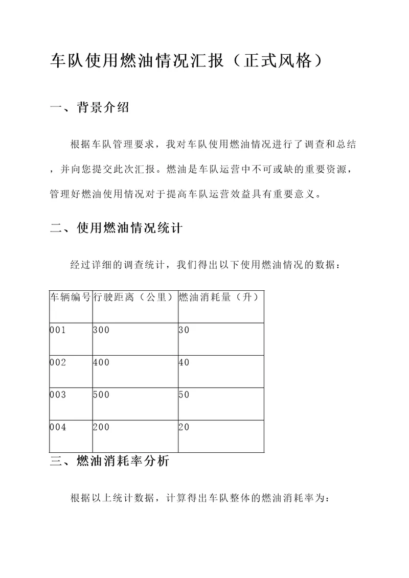 车队使用燃油情况汇报