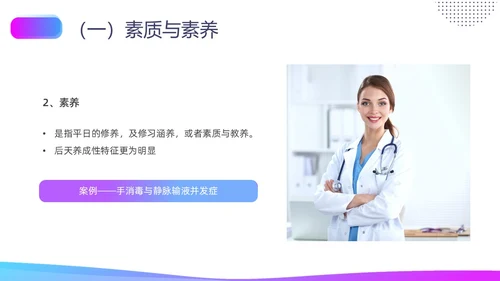 蓝色紫色商务实拍形状护士职业素养培训PPT课件