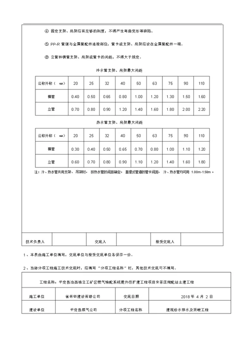 建筑给水排水及采暖工程技术交底记录