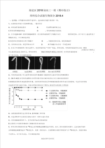 北京市海淀区2018届高三一模理科综合生物部分word版