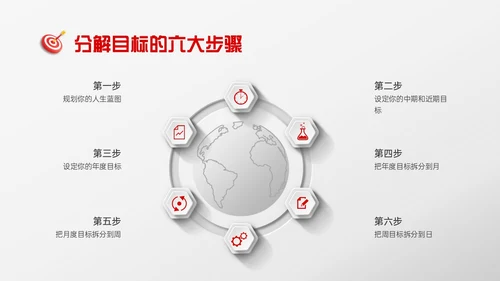 红色微粒体风格目标管理主题班会PPT模板自我管理
