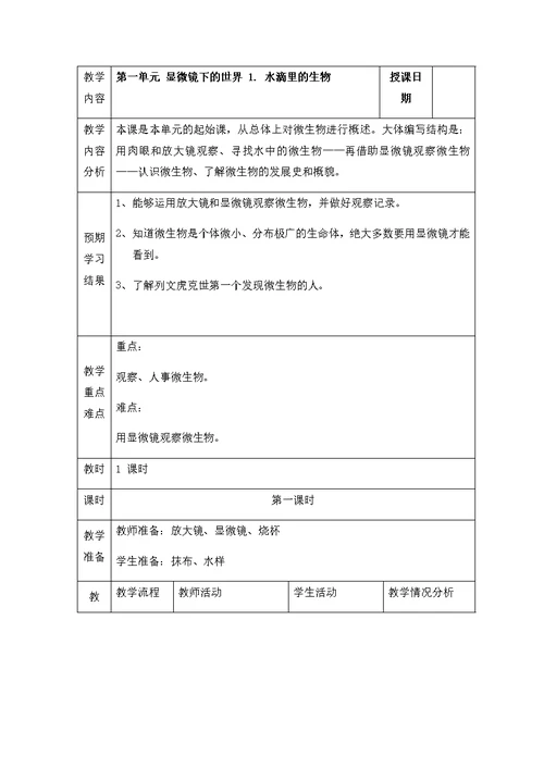 2017-2018苏教版六年级上科学教案